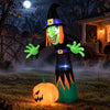 Tall 8 FT Halloween inflatable witch with pumpkin, built-in LED lights, perfect for yard decoration during the holiday season.