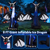 8 FT tall inflatable ice dragon decoration with LED lights, perfect for Halloween outdoor displays in gardens or yards.
