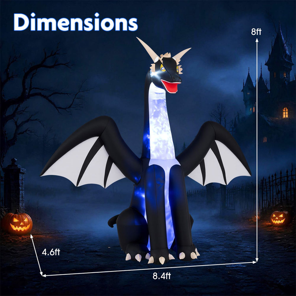 8-foot tall Halloween inflatable ice dragon decoration with LED lights, perfect for outdoor gardens and lawns.