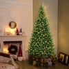 8 FT corner artificial Christmas tree with warm white LED lights, showcasing its lush branch tips and perfect for cozy.