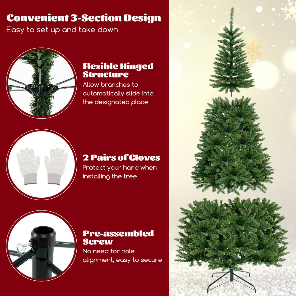 8 FT corner artificial Christmas tree with 1137 branch tips and 360 warm white LED lights, perfect for small spaces.