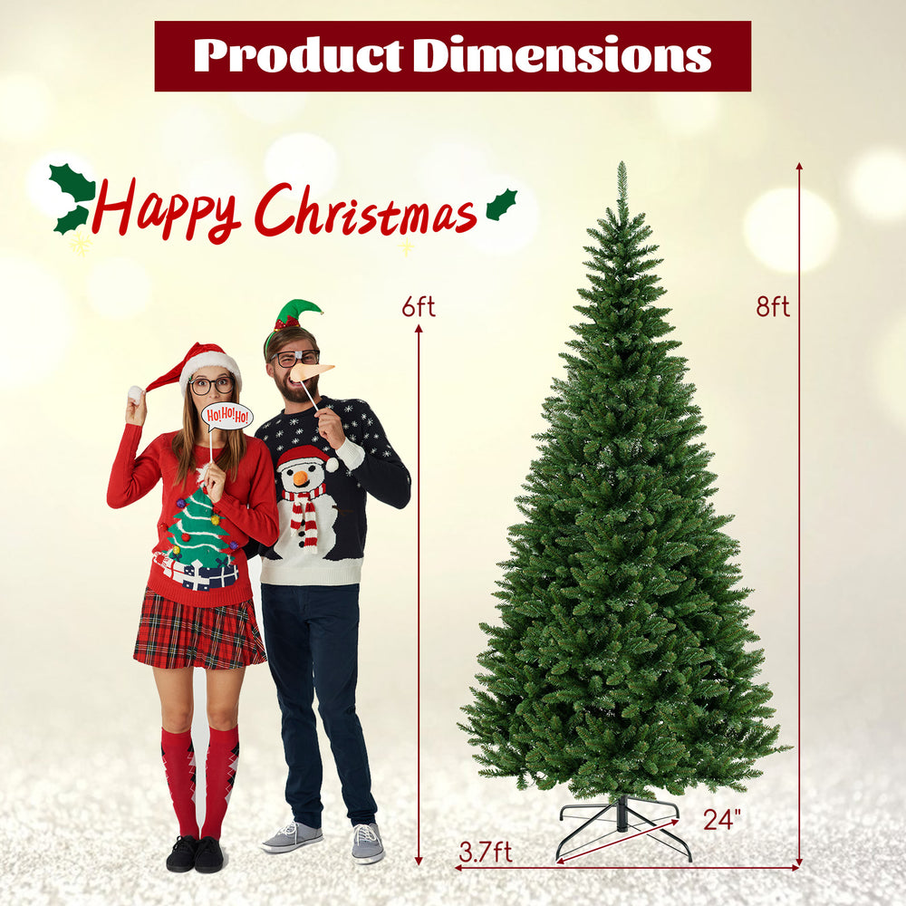 8 FT corner artificial Christmas tree featuring 1137 branch tips and 360 warm white LED lights, ideal for holiday.