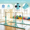 8 FT double horizontal bars in green with adjustable heights and secure connections for gymnastic training.