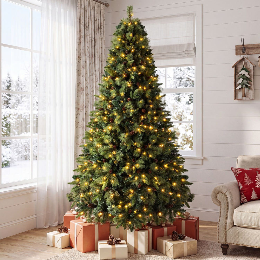 8 FT Pre-Lit Artificial Christmas Tree with 310/400/515 Warm White LED Lights and 8-Mode - Gallery View 1 of 10