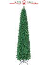 8 ft pre-lit Christmas pencil tree with colorful fiber optics, featuring a slim design for space-saving in any corner.