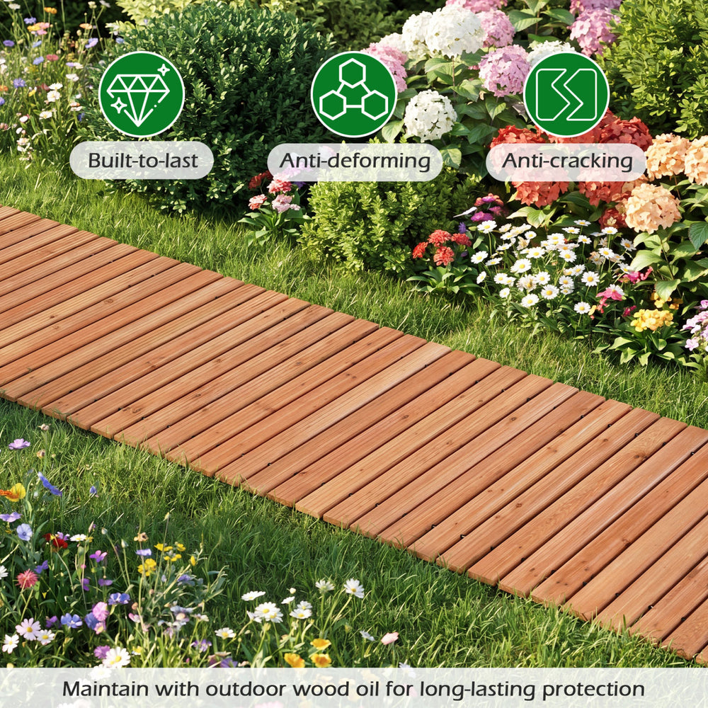 8 FT Wooden Garden Pathway with Non-Slip Surface for Patio - Gallery View 7 of 11