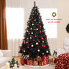 Black artificial Christmas tree with cool white LED lights, pre-decorated, ideal for festive displays in various.