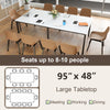 Large 95" x 48" white conference table seating up to 10 people, ideal for meetings, working, or dining.