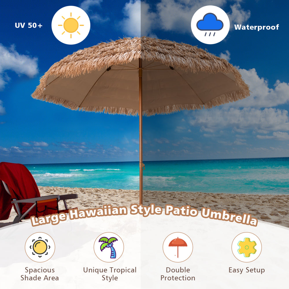 8 thatch patio tiki umbrella Tangkula 6.5Ft Umbrella, Hawaiian Style Outdoor PE Grass with Tilt Adjustment, Ribs, Portable Thatched Beach Umbrella for Garden, Yard, Poolside : Patio, Lawn & Garden Durable Outdoor Umbrella with Thatch Design 8'Thatch Patio Tiki Umbrella Tropical