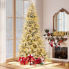8 Feet Snow-flocked Artificial Christmas Tree Pre-lit Hinged Xmas Tree with Warm White LED Lights - Gallery View 1 of 10
