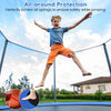 Blue trampoline pad replacement with fixing straps, featuring edge-to-edge protection for safer jumping experiences.