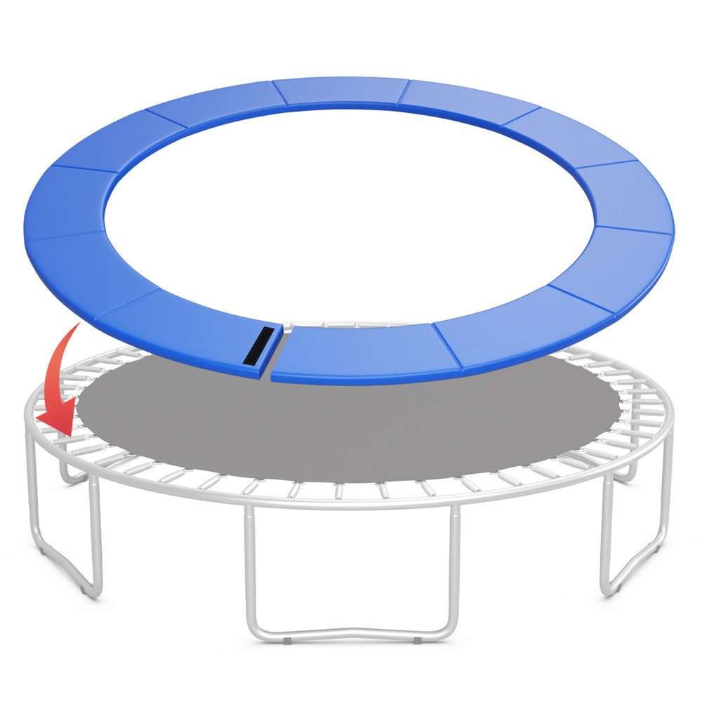 Blue 8 feet trampoline safety pad with fixing straps, featuring anti-tear surface and edge-to-edge protection for.