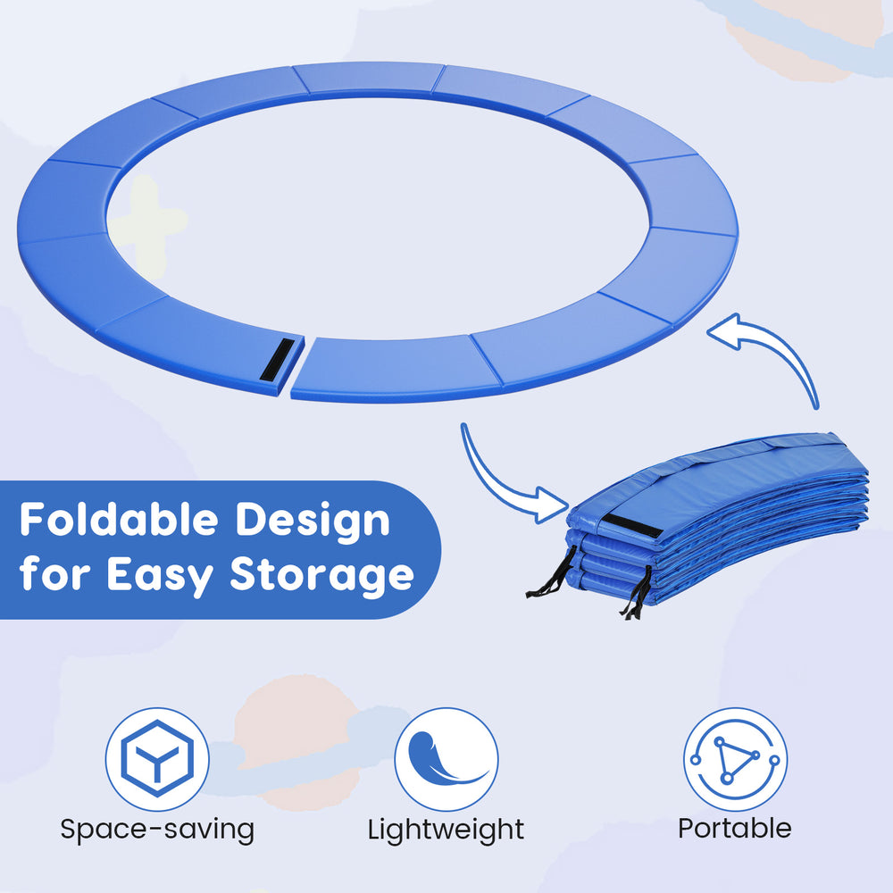 Blue 8 feet trampoline pad replacement with fixing straps, featuring a foldable design for easy storage and.