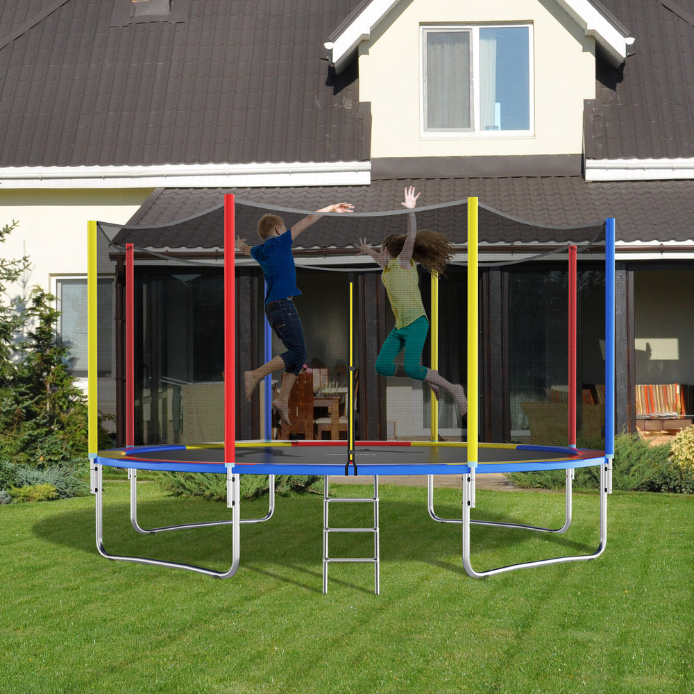 Colorful 8 feet trampoline pad replacement with fixing straps, providing edge-to-edge protection for safer jumping.