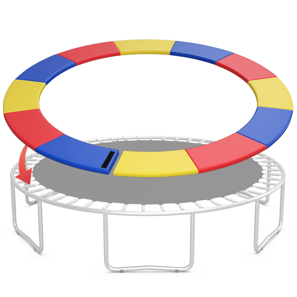 Multicolor 8 feet trampoline safety pad with fixing straps, featuring thick EPE foam for edge-to-edge protection.