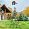 Gray 8 feet metal ornamental windmill with weathervane, weather-resistant design for stable outdoor decoration.
