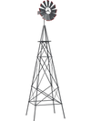 8-foot gray metal ornamental windmill with weathervane, durable and weather-resistant for gardens and farms.