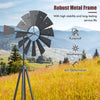 8 feet gray metal ornamental windmill with weather-resistant design, ideal for gardens and farms, showcasing wind.