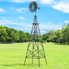 8-foot gray metal ornamental windmill with weathervane, designed for outdoor stability and decoration in gardens or.