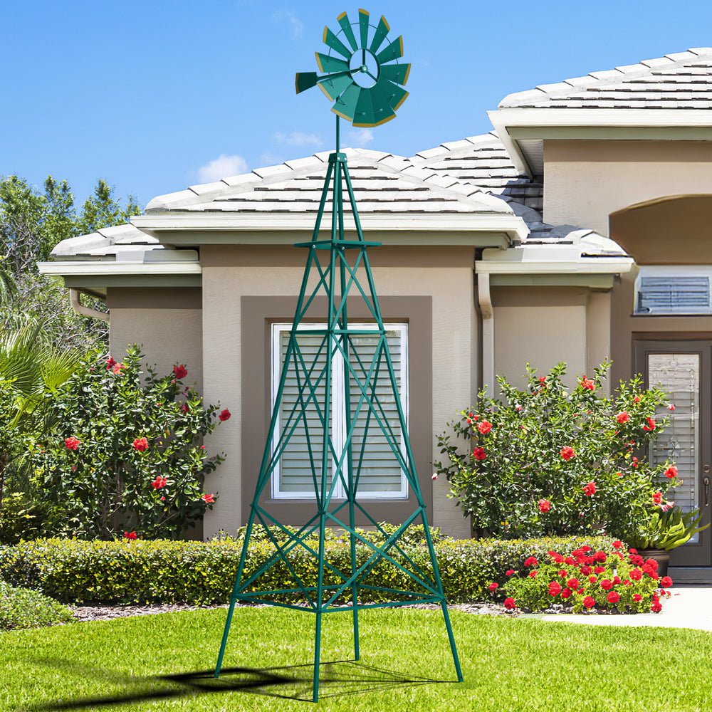 8 Feet Windmill Metal Ornamental Wind Wheel Weather Resistant-Green - Gallery View 1 of 9