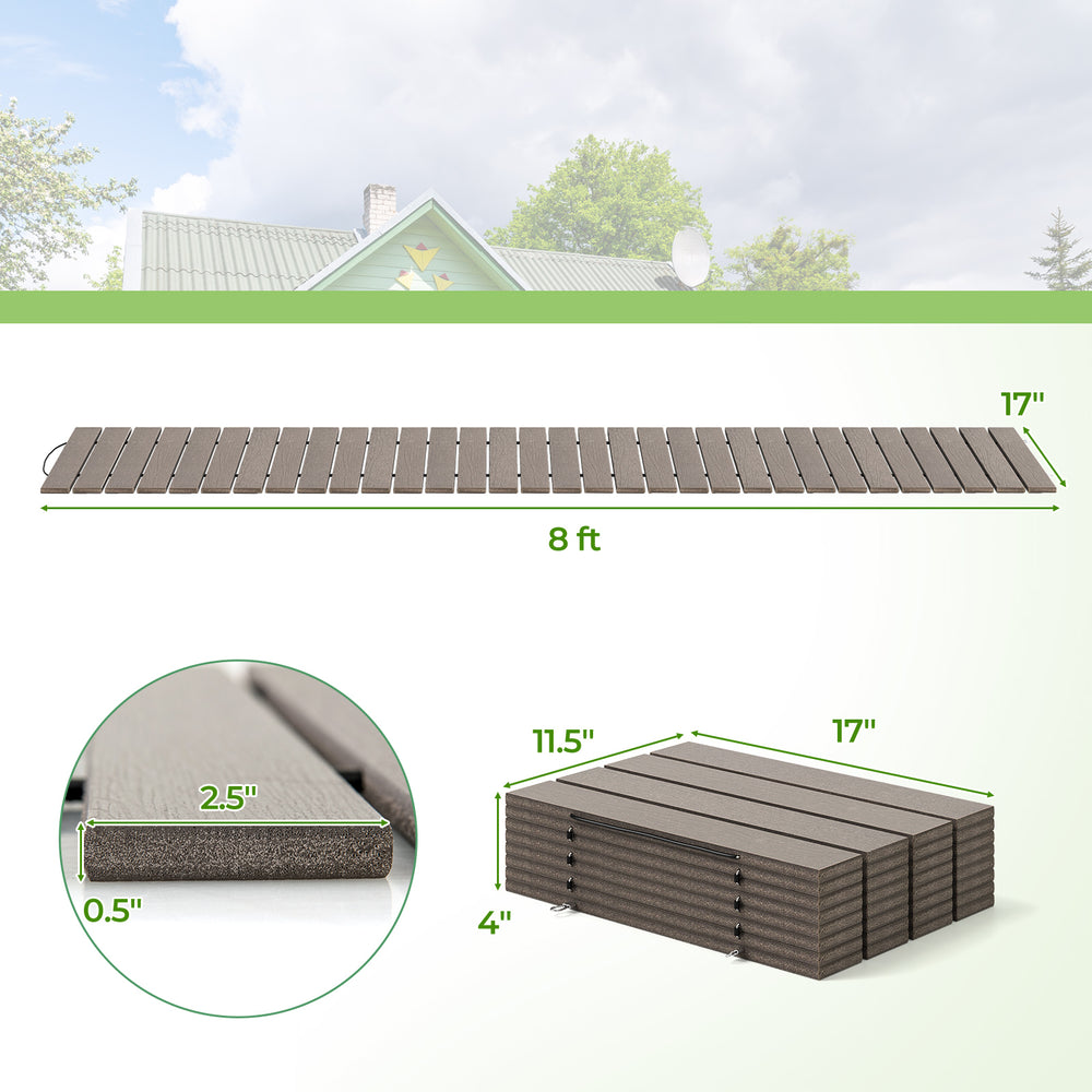 8 ft outdoor garden pathway with weatherproof HDPE, non-slip surface, and metal wire connection for versatile use.