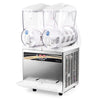 Commercial slushie machine with dual 30L tanks, LED lights, and powerful compressor for quick chilling and easy dispensing.
