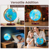 8-inch illuminated world globe night light with wooden stand, featuring HD map for decoration and learning tool.