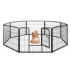 Pet fence with 8 panels, 24-inch height, sturdy metal frame, ideal for indoor and outdoor use, featuring a door and.
