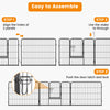 8-panel 24-inch height pet fence showing assembly steps, featuring a sturdy metal frame and easy installation without.