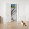8-panel adjustable pet safety fence in white, featuring an auto-close door, ideal for keeping pets safe indoors.