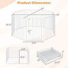 Dimensions of the 8-panel adjustable baby gate in white, showing width, height, and folding design for safety.