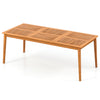 Rectangular acacia wood dining table for 8 with umbrella hole, perfect for outdoor gatherings on the patio.