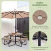 8-person outdoor picnic table set in rustic brown with built-in umbrella hole for gatherings and stability.