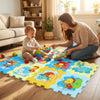 Colorful 8-piece educational interlocking baby play mat featuring animals and numbers, perfect for safe, interactive.