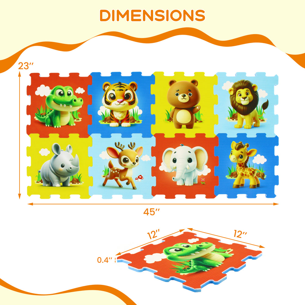 Colorful 8-piece educational animal interlocking baby play mat, featuring thick EVA foam for safe, interactive play.