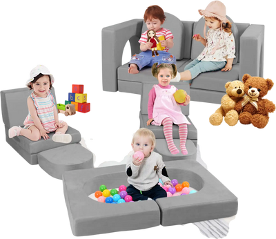 Costway 8-Piece Modular Kids Play Couch Gray 45281379 New