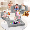 8-Piece Modular Kids Play Couch with Comfy Suede Fabric-Gray - Gallery View 1 of 9