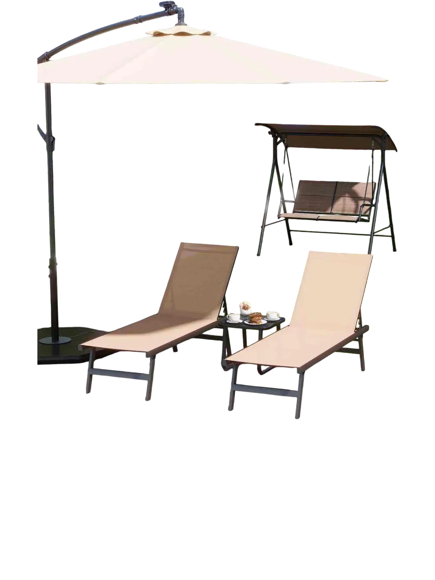 Costway 8-Pc Outdoor Patio Furniture Set w/ Solar Umbrella Bistro Conversation Chaise Swing Chair Dining Set 89874945 New
