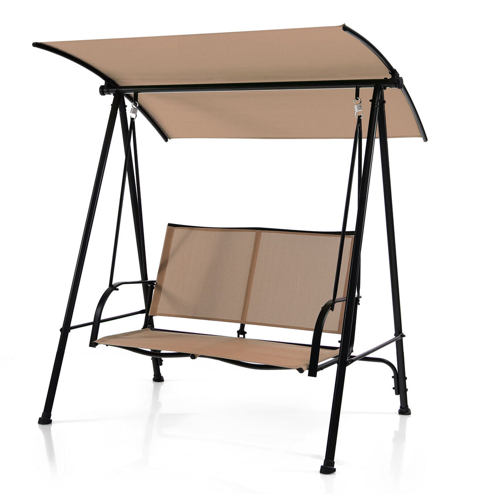 Swing chair with a durable steel frame and weather-resistant fabric, perfect for outdoor relaxation and comfort.