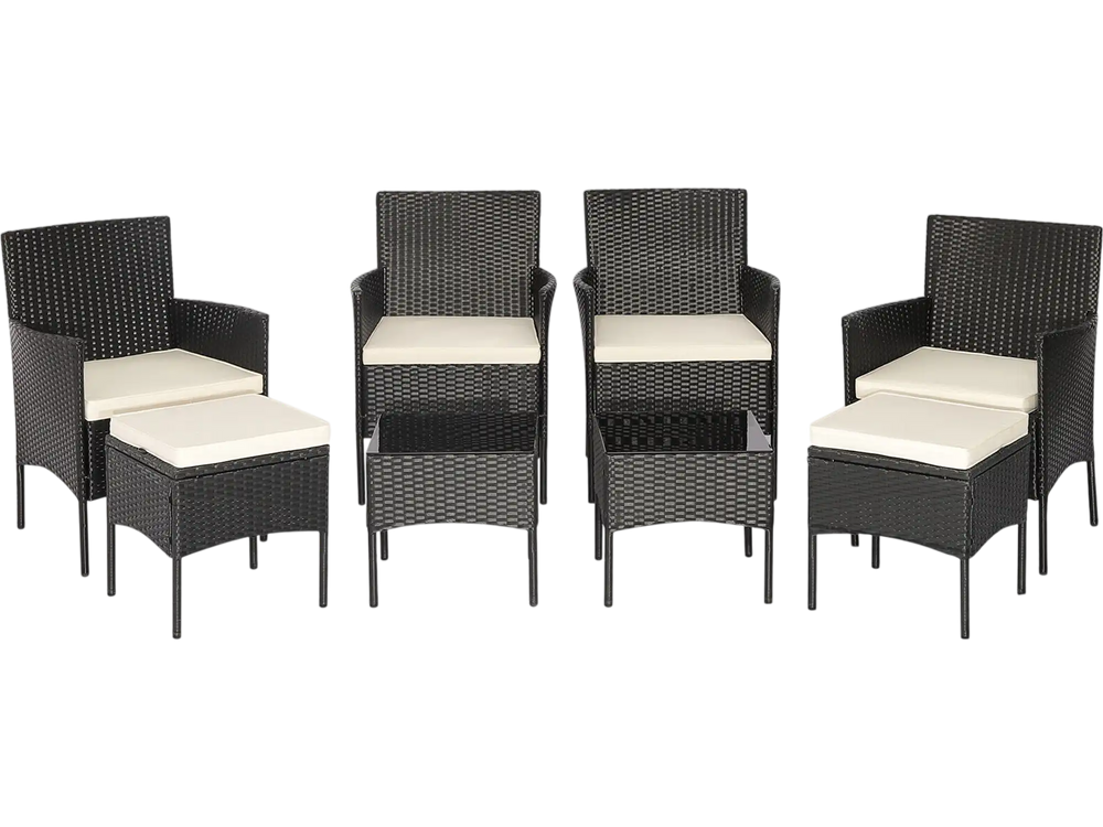 8 Pieces Patio Wicker Conversation Set with 2 Coffee Tables and 2 Ottomans