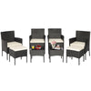 Four single chairs with cushions from the 8 Pieces Patio Wicker Conversation Set, ideal for backyard and garden use.