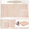 8 pieces of interlocking EVA foam floor tiles with wood texture, ideal for living rooms and gyms, featuring a cuttable.