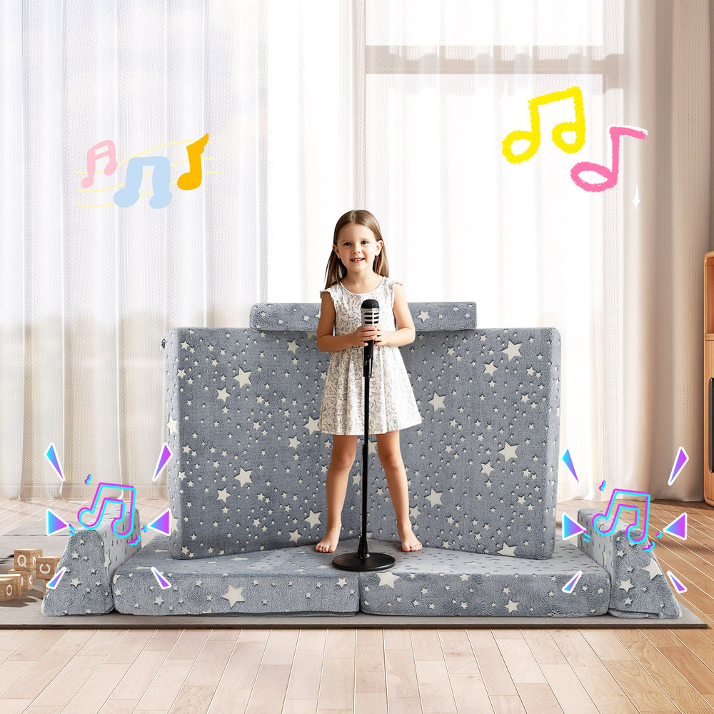 8 Pieces Modular Kids Play Couch Glow in the Dark Toddler Sectional Sofa-Gray - Gallery View 1 of 10