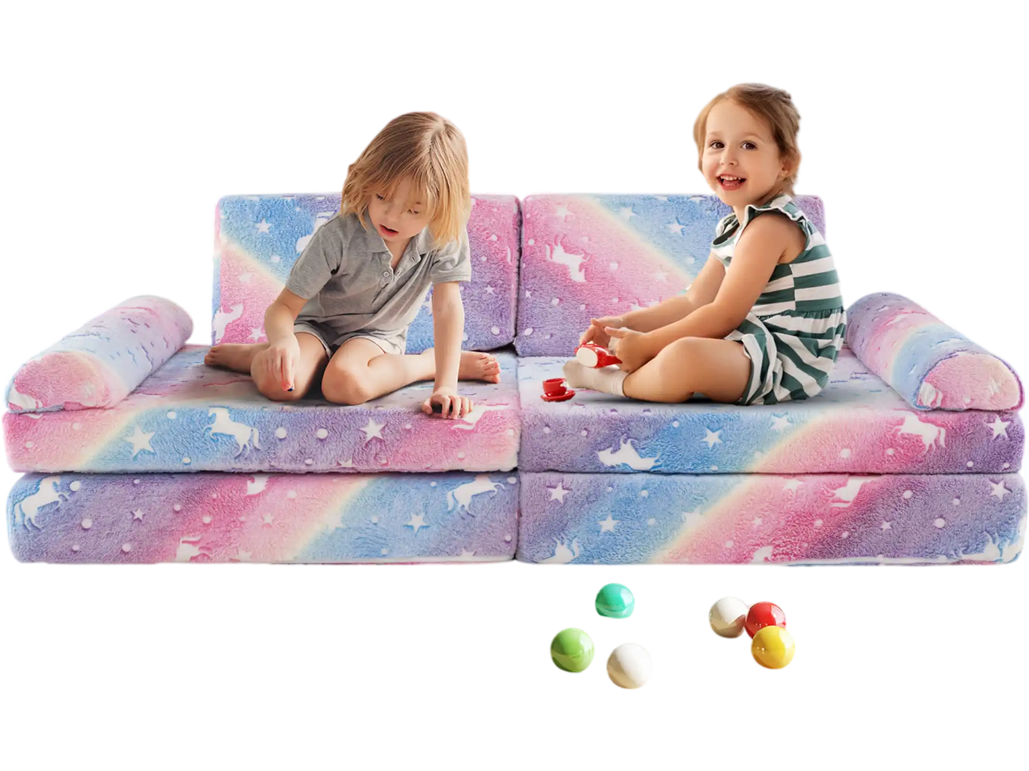 Costway 8-Piece Modular Kids Play Couch Glow-in-the-Dark Toddler Sectional Sofa Multicolor 374568921 New
