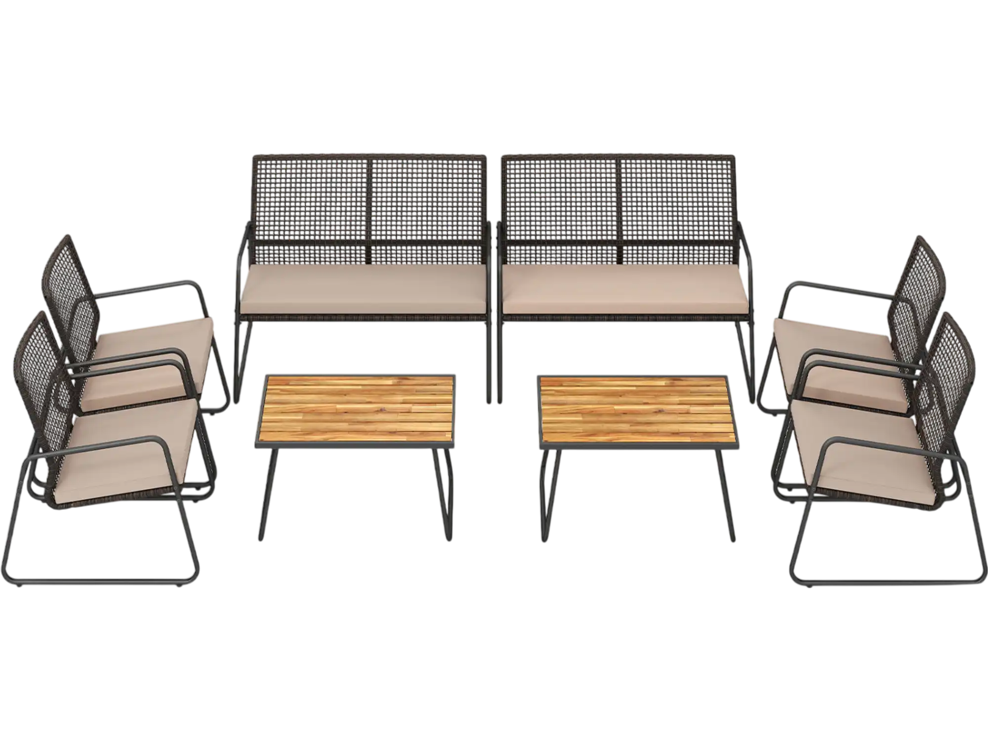 Costway 8-Pc Patio Furniture Set Acacia Wood Coffee Table Zippered Cushions 17726201 New