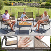 Patio furniture set featuring a solid acacia wood coffee table, zippered cushions, and breathable PE rattan for outdoor comfort.