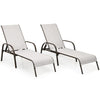 Two adjustable lounge chairs with PE rattan and powder-coated steel frames, perfect for outdoor relaxation.