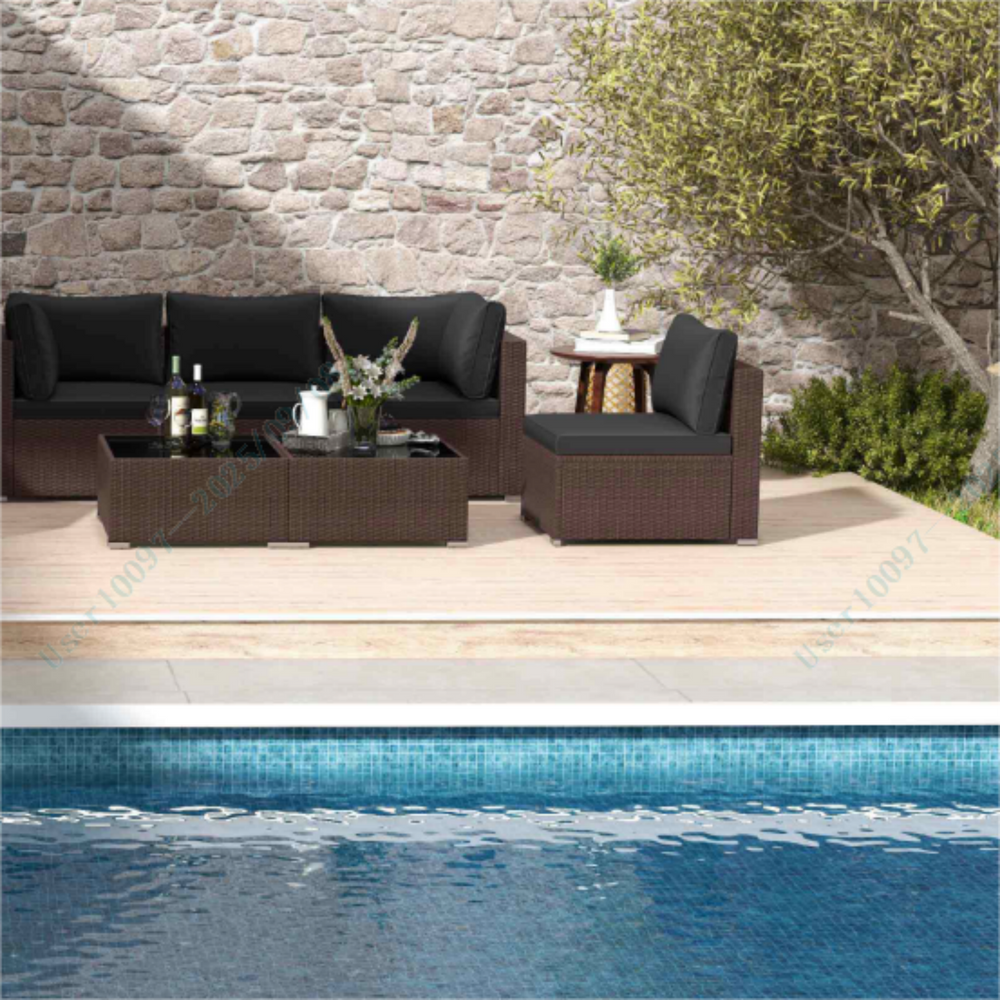 8-piece patio lounge set featuring modular sofas and a tempered glass coffee table, perfect for outdoor entertaining.