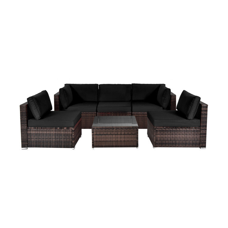 8-piece patio lounge set featuring modular sofas and a tempered glass coffee table, ideal for outdoor entertaining.