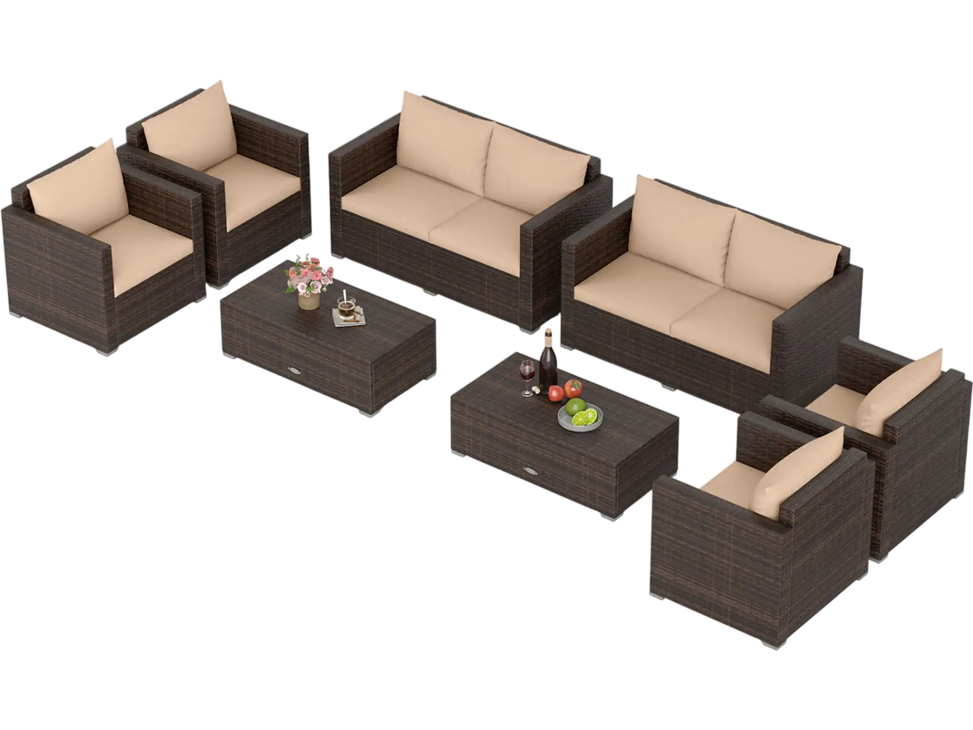 Costway 8-Piece Patio Rattan Conversation Set w/ Padded Cushions 49785983 New